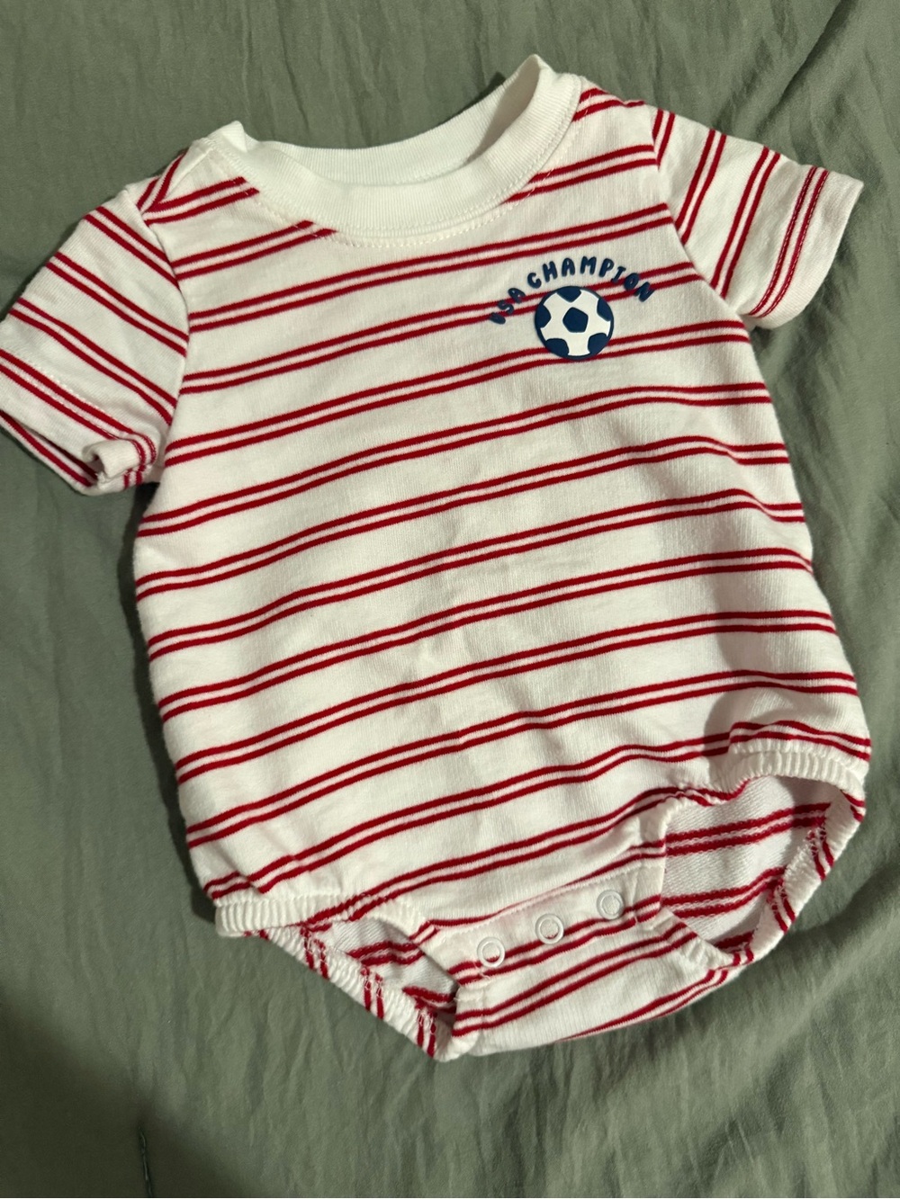 Carter's White and Red Striped Soccer Bodysuit